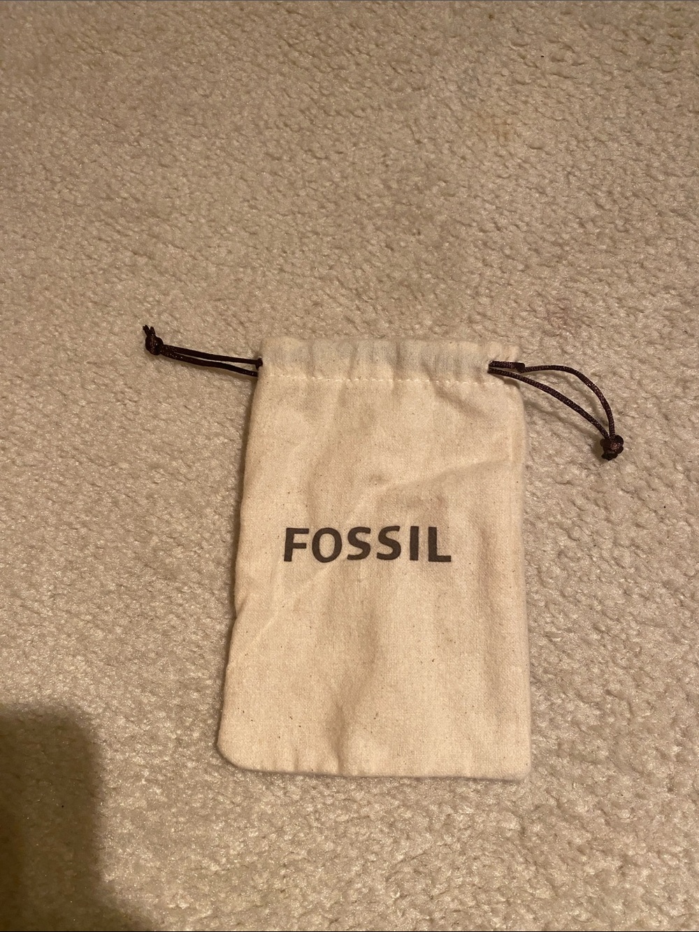 Fossil Natural Canvas Drawstring Pouch with Dark Brown Cord
